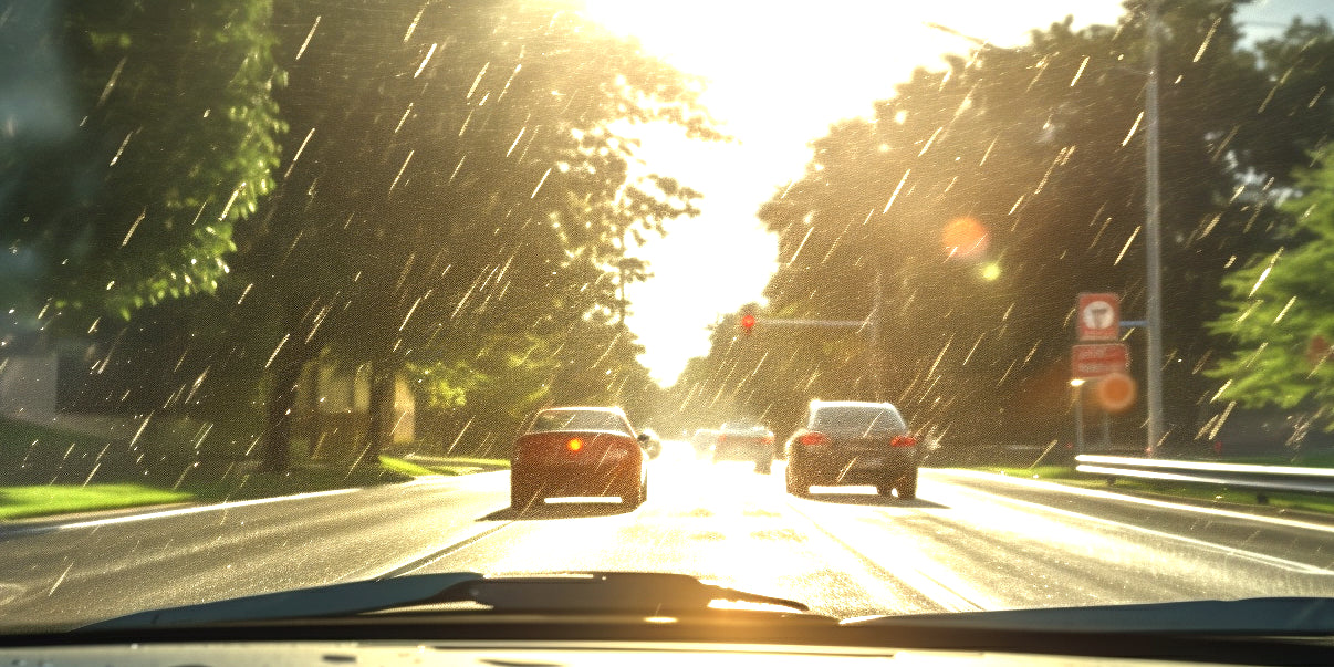 Verkehrssituation, gesehen durch nicht-polarisierte Sonnenbrillengläser