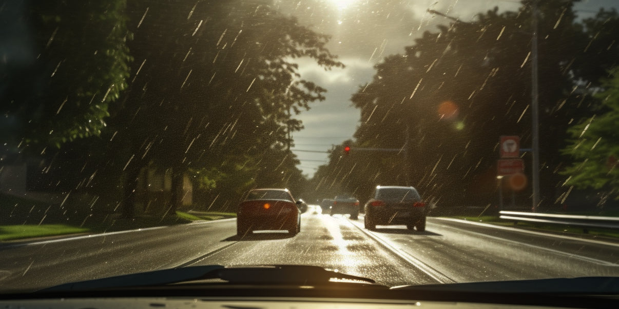 Verkehrssituation, gesehen durch polarisierte Sonnenbrillengläser