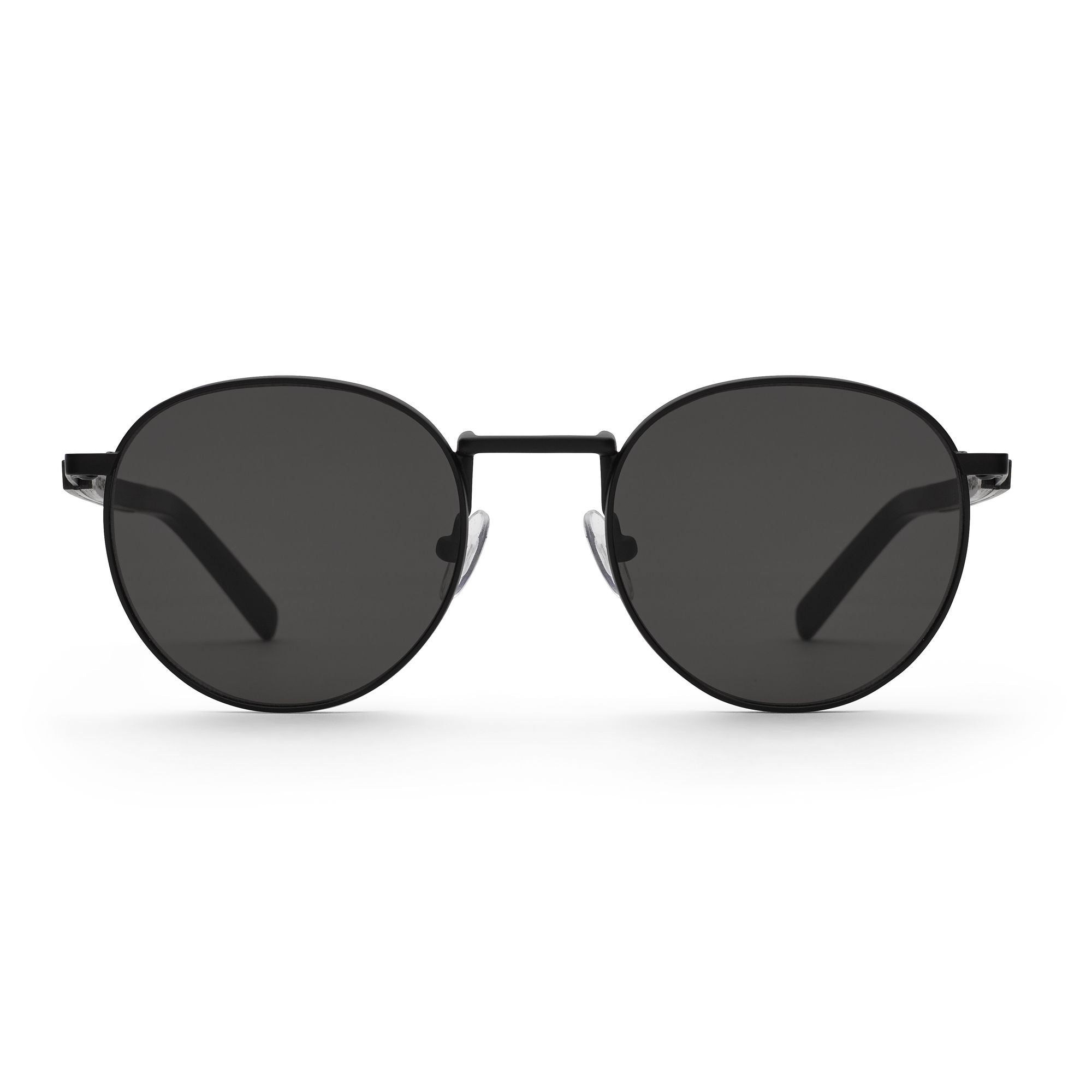 runde schwarze lennon retro metall sonnenbrille mit glaesern in grau und buegeln aus holz john von take a shot