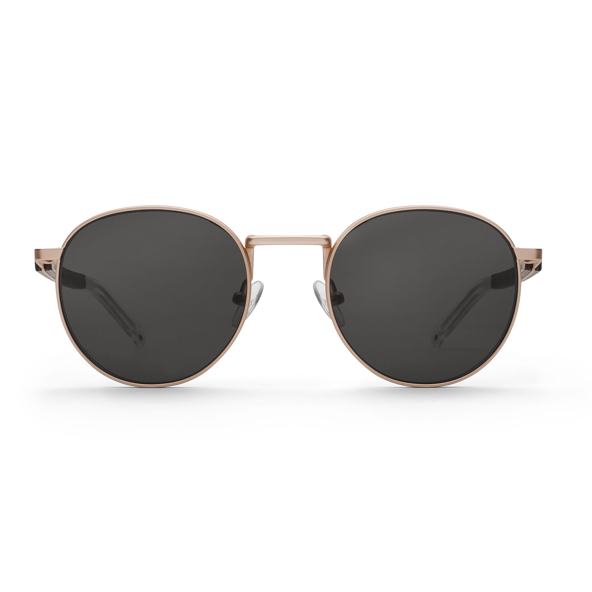 runde rosegold vintage damen metall sonnenbrille mit grauen glaesern janis von take a shot front