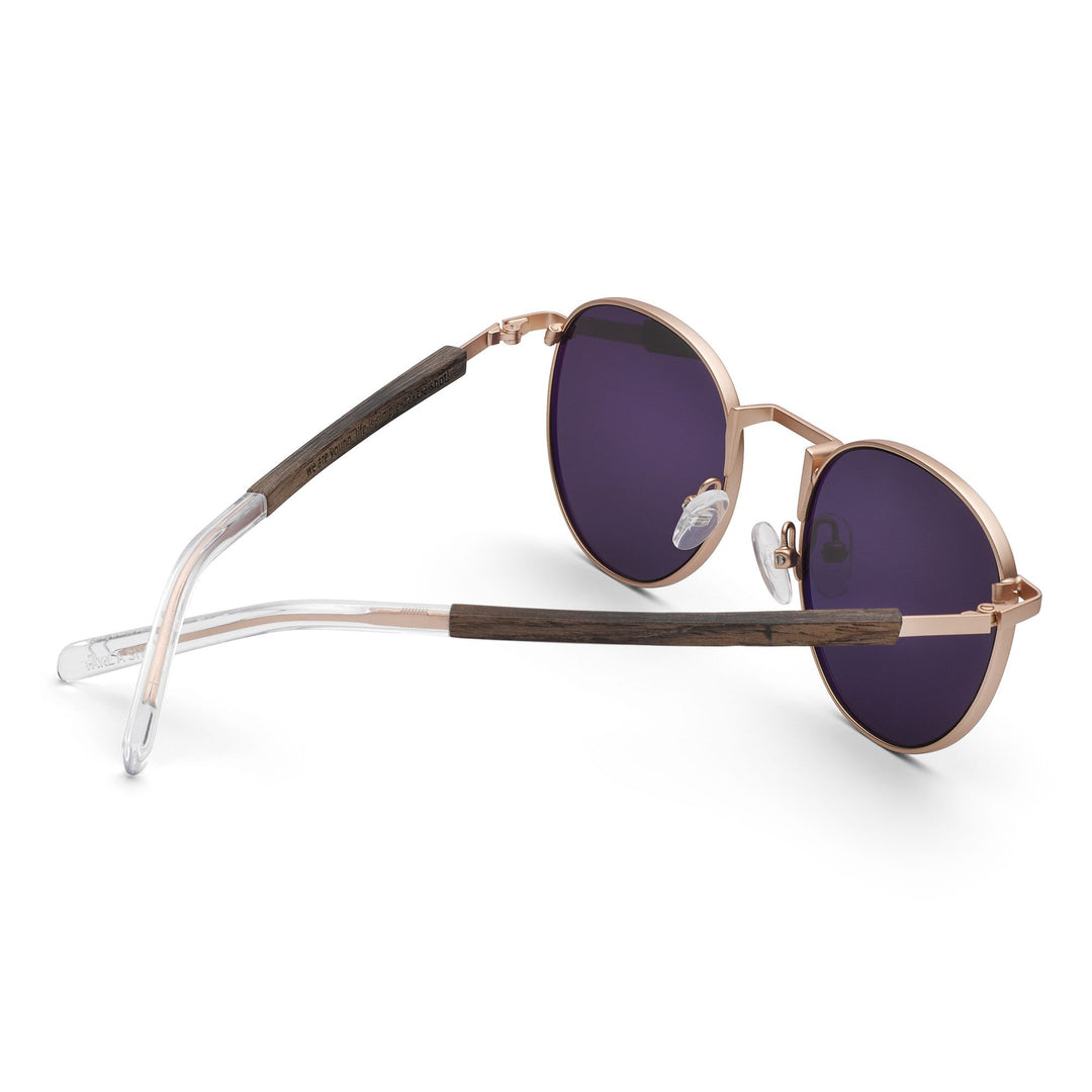 runde rosegold vintage damen metall sonnenbrille mit grauen glaesern janis von take a shot hinten