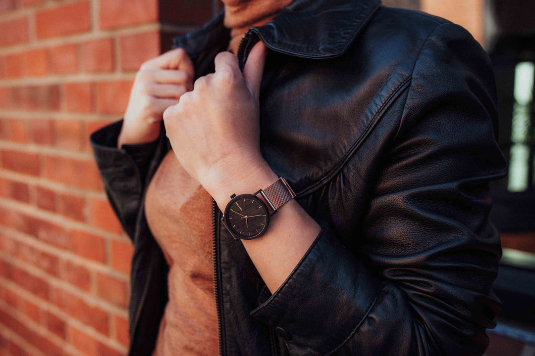 damenuhr rosegold eichenholz stahl schwarz susy take a shot